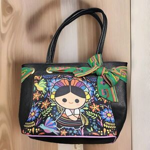 Lele Doll Mexican Womens Tote Bag Multicolor Big Bow Purse